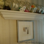 small shelves, over a piece of art, add great storage in a bathroom ©2015 Kay McLane Design 